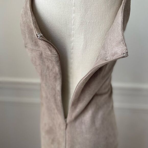 Design Lab Beige Moleskin Sueded Fabric Spaghetti Strap Fringe Slip Dress XS - Picture 4 of 8